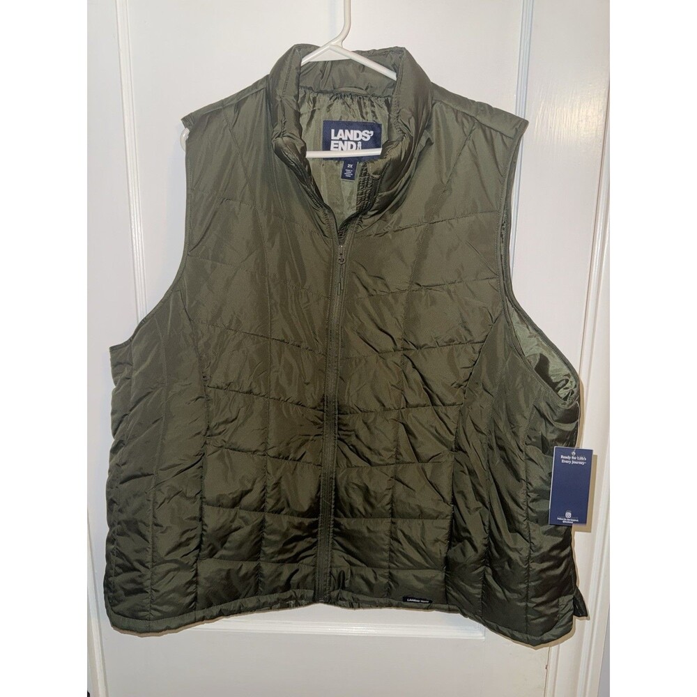 NWT Lands' End Womens Size 2X Green Puffer Vest Winter Sleeveless